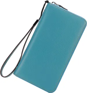 Lavemi Women's RFID Blocking 100% Leather Large Capacity Zip Around Wallet Phone Holder Clutch Travel Purse Wristlet