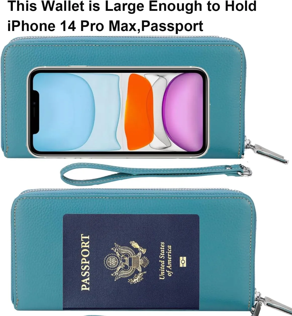 Lavemi Women's RFID Blocking 100% Leather Large Capacity Zip Around Wallet Phone Holder Clutch Travel Purse Wristlet