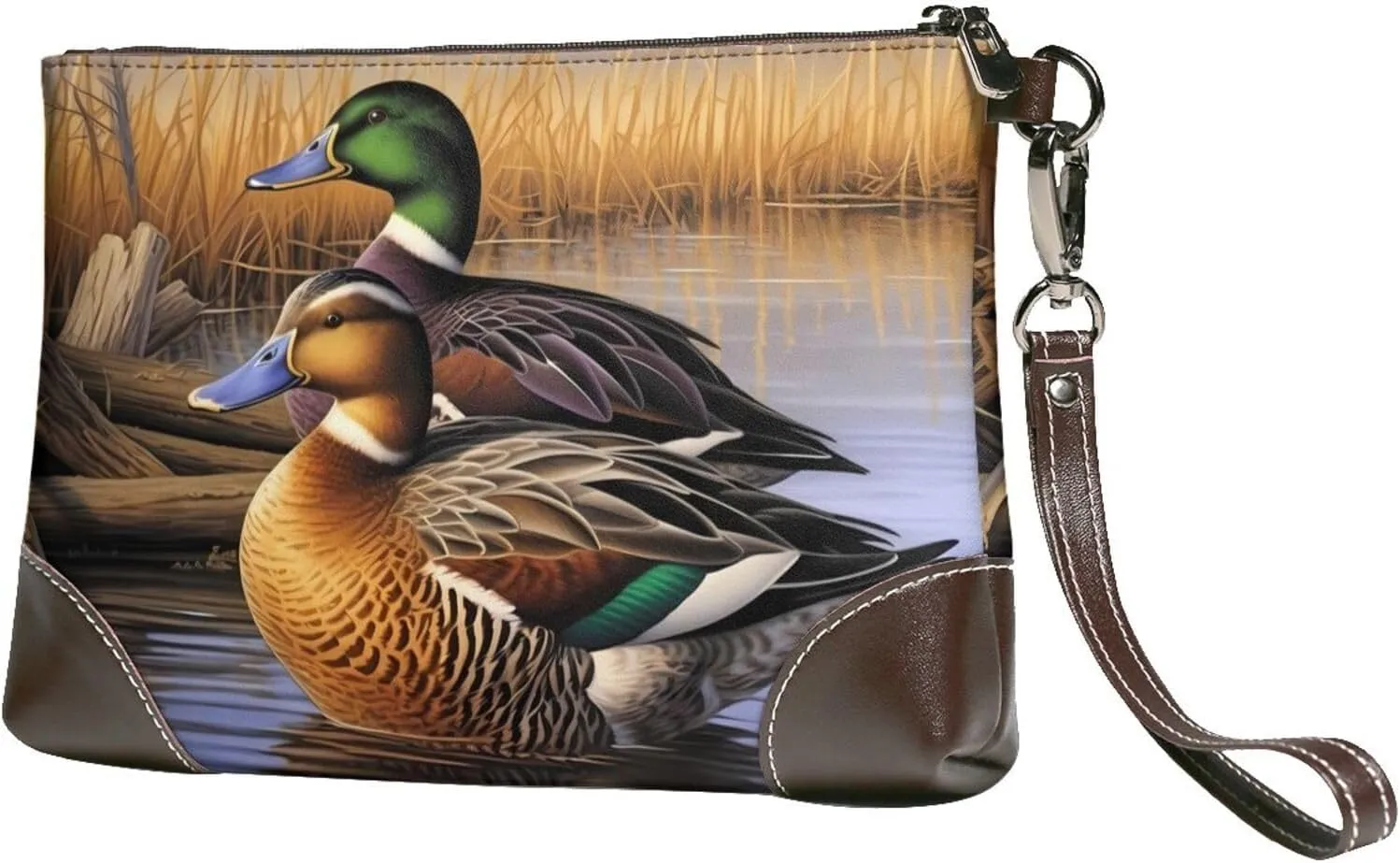 Leather Clutch Bag Funny Print Elegant Versatile Large Wallet Purse, Gifts for Women (mallard duck)