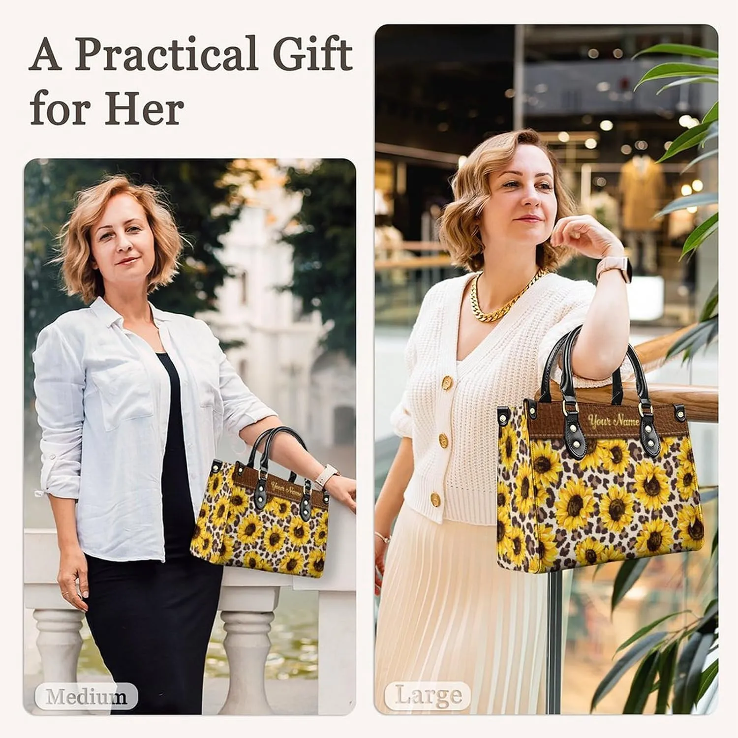 Leather Handbag for Women, Fashion Casual Sunflower Crossbody Bag for Women Ladies Gift for Work Business Travel Shopping