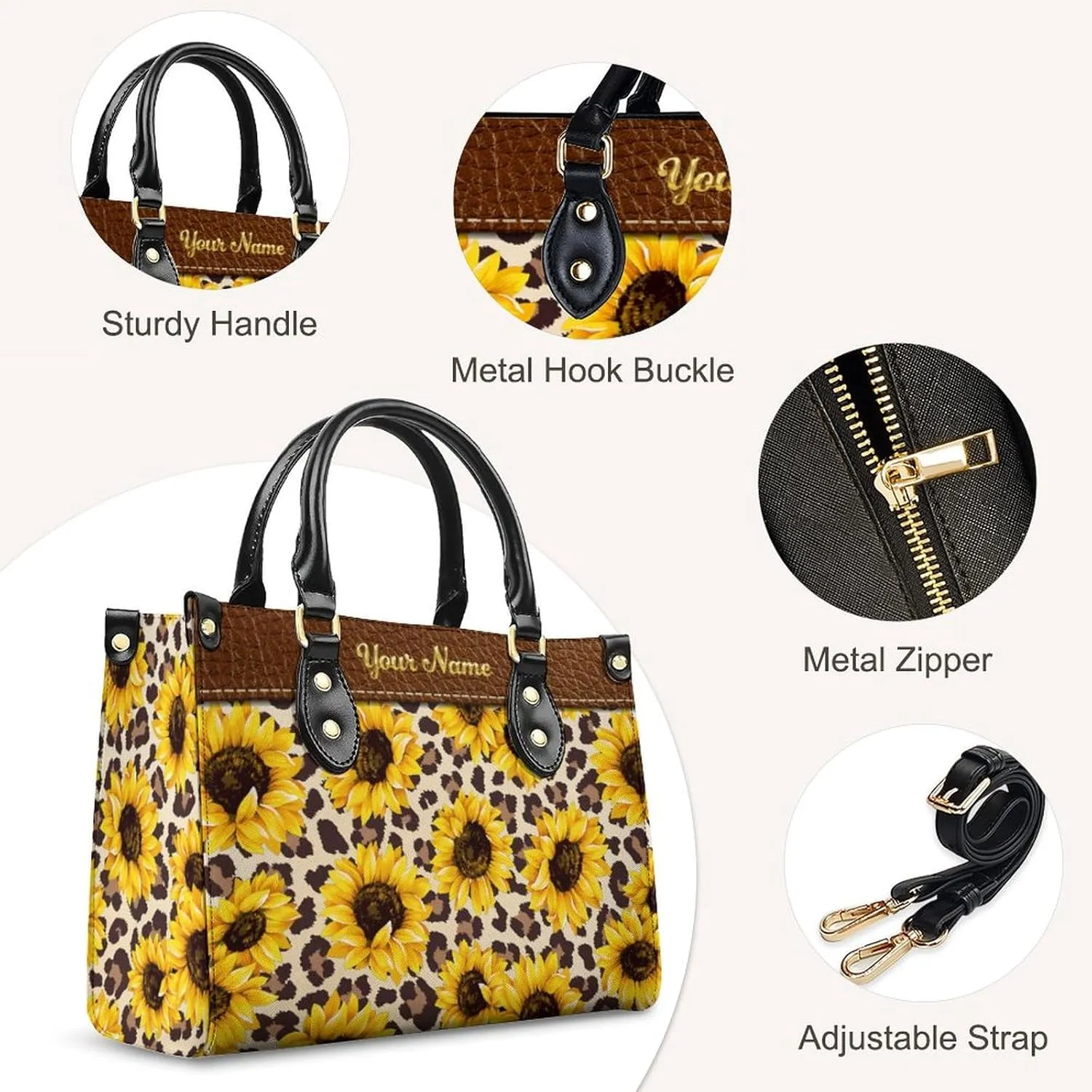 Leather Handbag for Women, Fashion Casual Sunflower Crossbody Bag for Women Ladies Gift for Work Business Travel Shopping