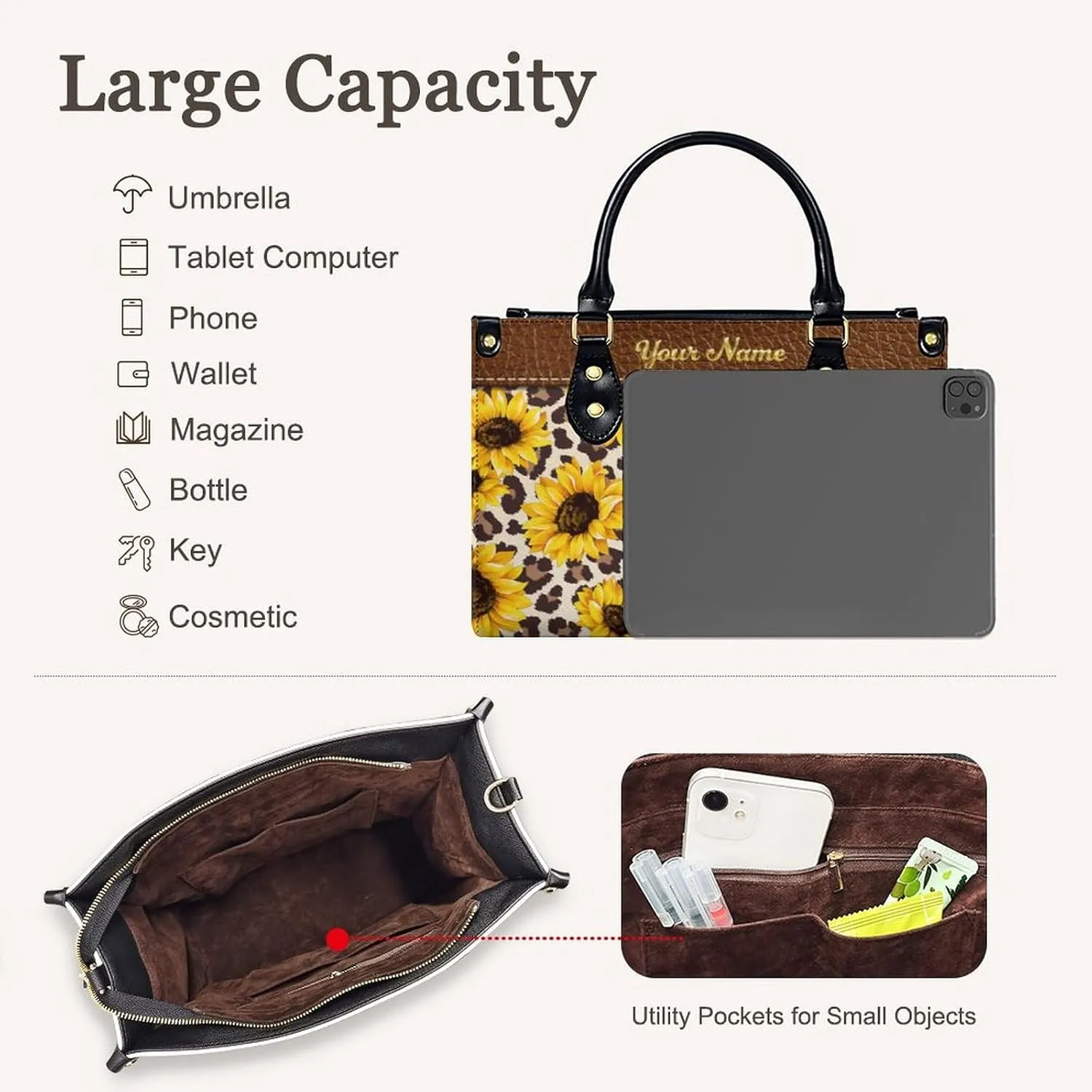 Leather Handbag for Women, Fashion Casual Sunflower Crossbody Bag for Women Ladies Gift for Work Business Travel Shopping