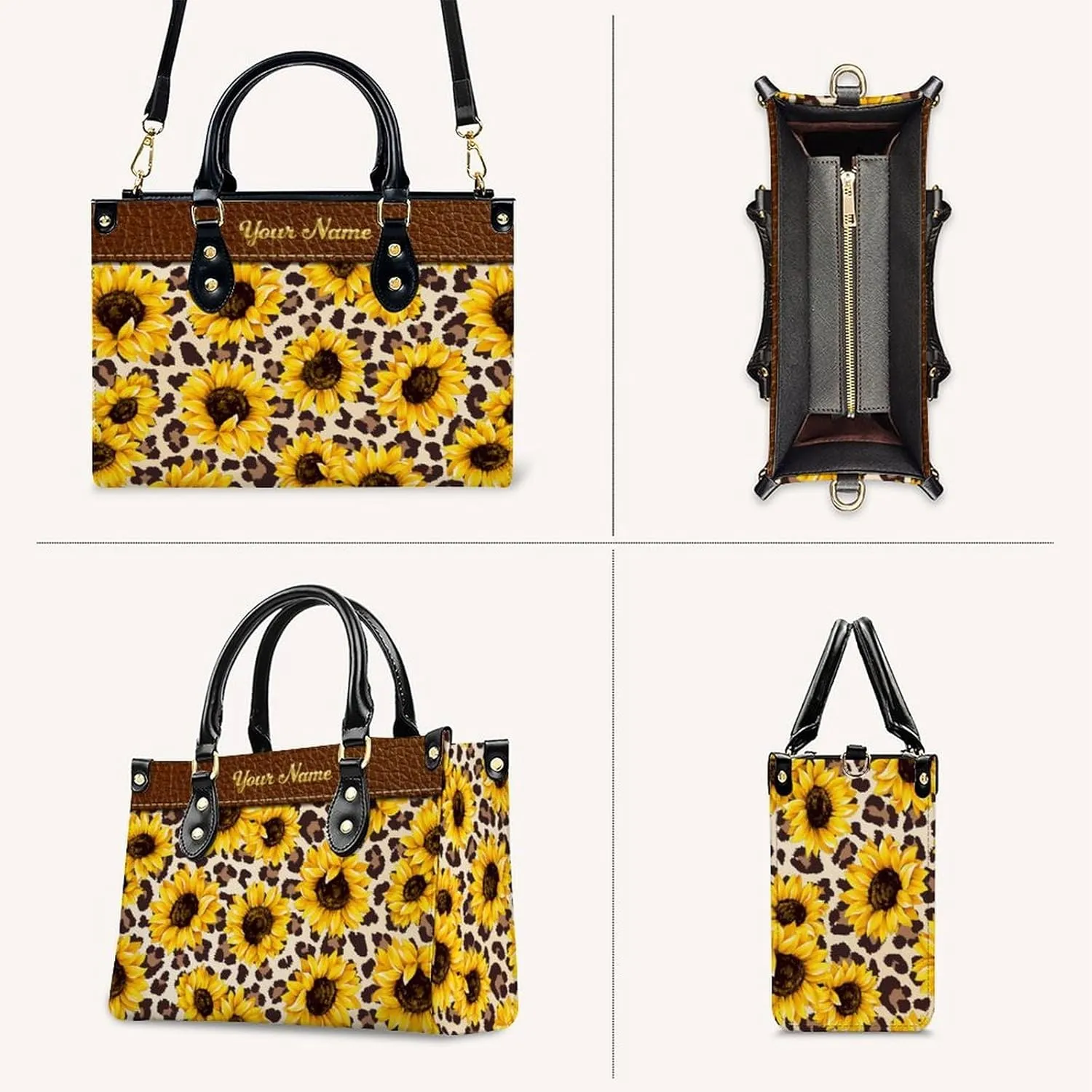 Leather Handbag for Women, Fashion Casual Sunflower Crossbody Bag for Women Ladies Gift for Work Business Travel Shopping