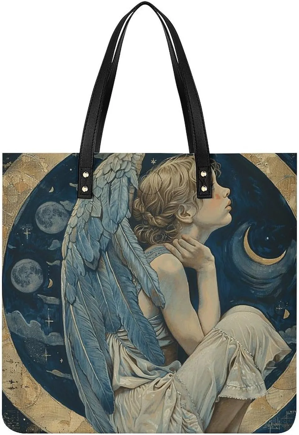 Leather Handbag for Women Tote Bag with Magnetic Buckle Angel with Blue Wings Crossbody Bag Shoulder Bags