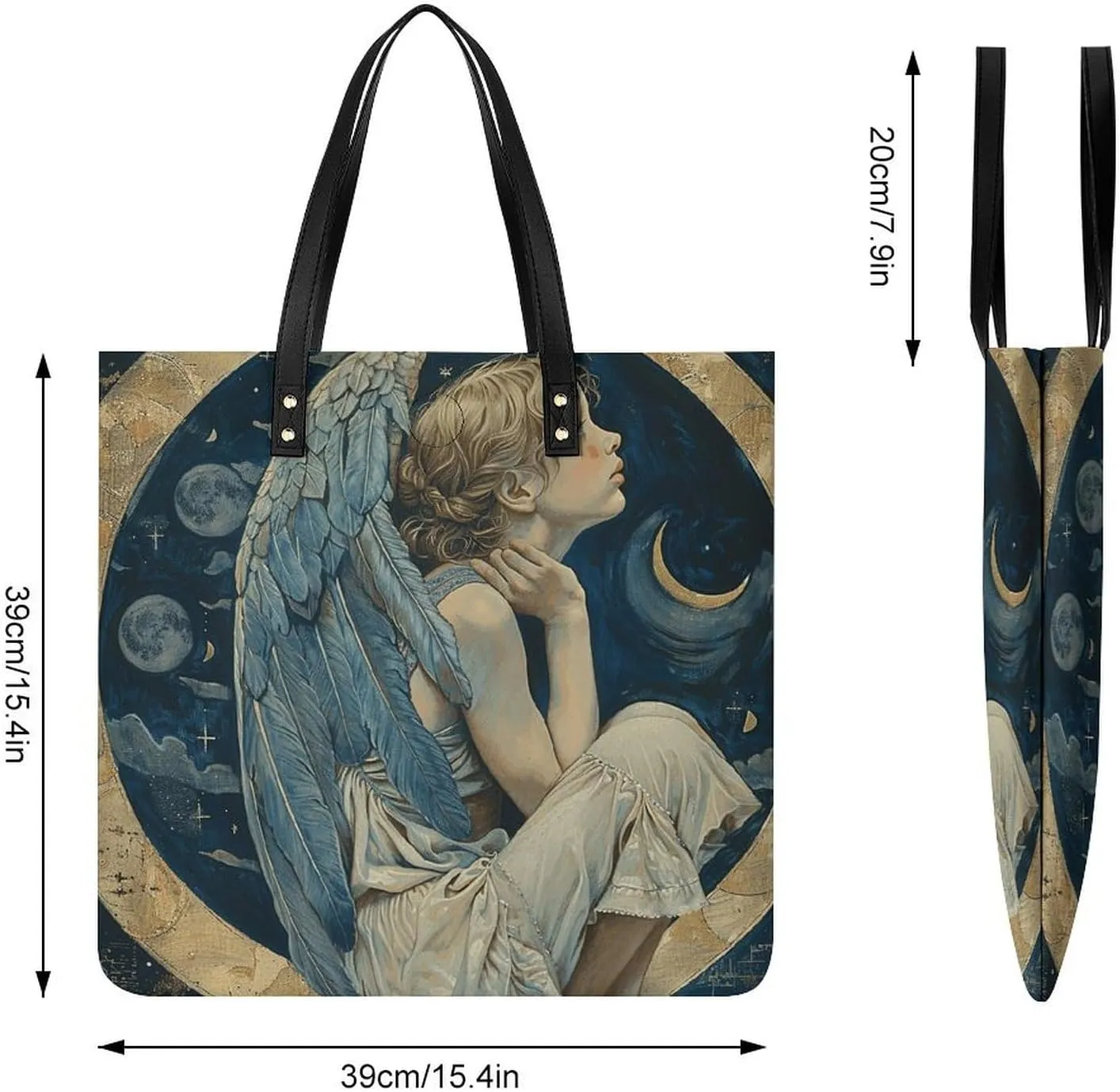 Leather Handbag for Women Tote Bag with Magnetic Buckle Angel with Blue Wings Crossbody Bag Shoulder Bags