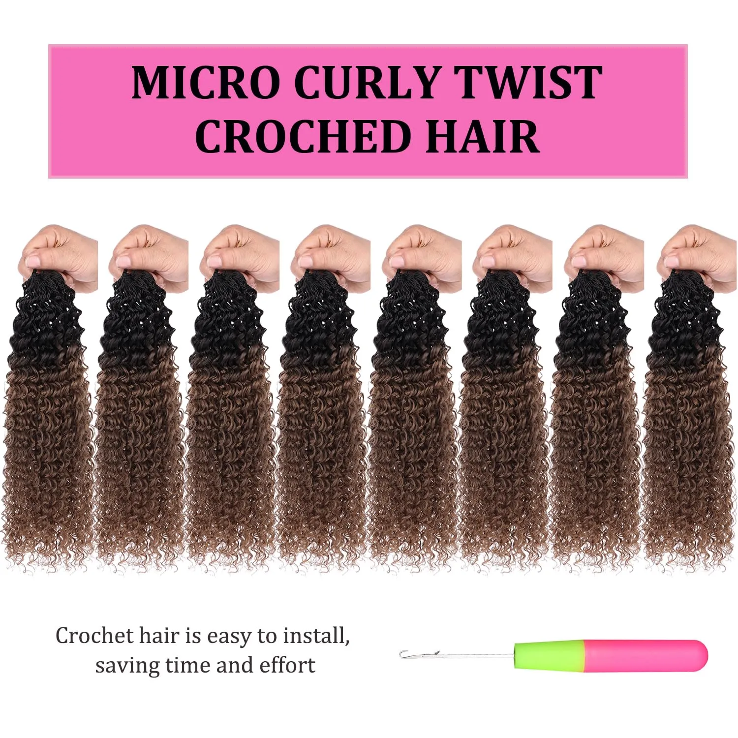 Leeven 12 Inch 8 Packs Pre Looped Micro Curly Crochet Hair for Women Kinky Curly Crochet Hair Yanky Twist Hair Extensions(1B30#)
