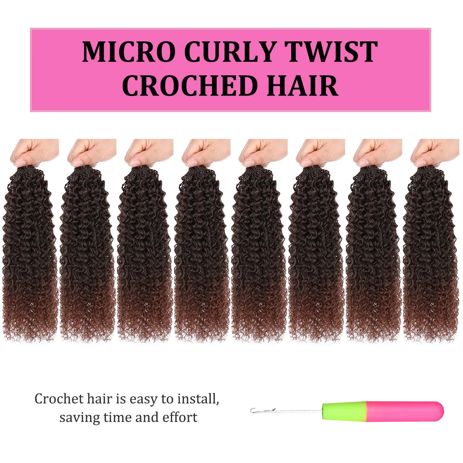 Leeven 8 Inch 8 Packs Pre Looped Micro Curly Crochet Hair for Women Kinky Curly Crochet Hair Synthetic Yanky Curly Twist (T30#)