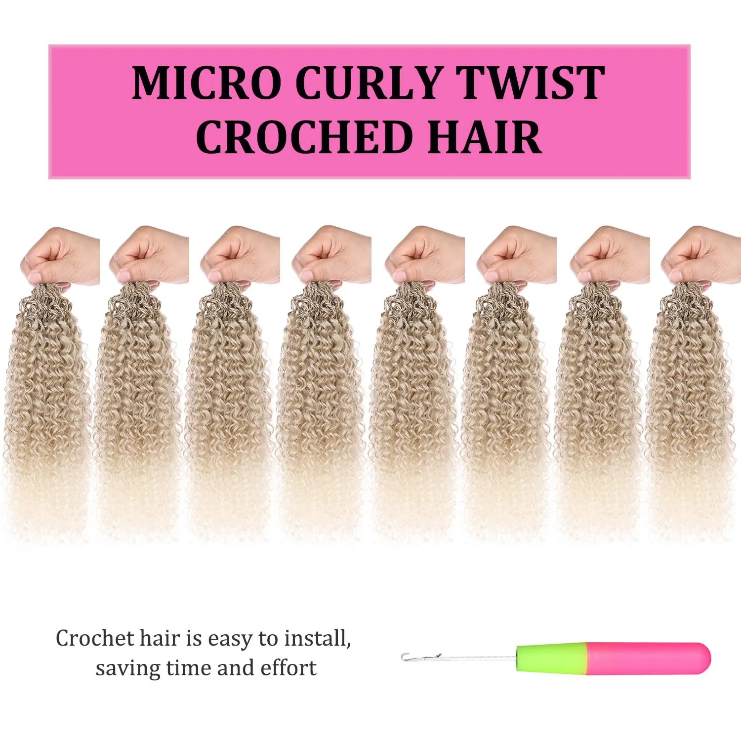 Leeven Pre Looped Micro Kinky Curly crochet Hair 8 Inch 8 Packs Wavy Beach Curly Crochet Hair Synthetic Micro Yanky Curly Twist Hair Extensions(T27/613#)