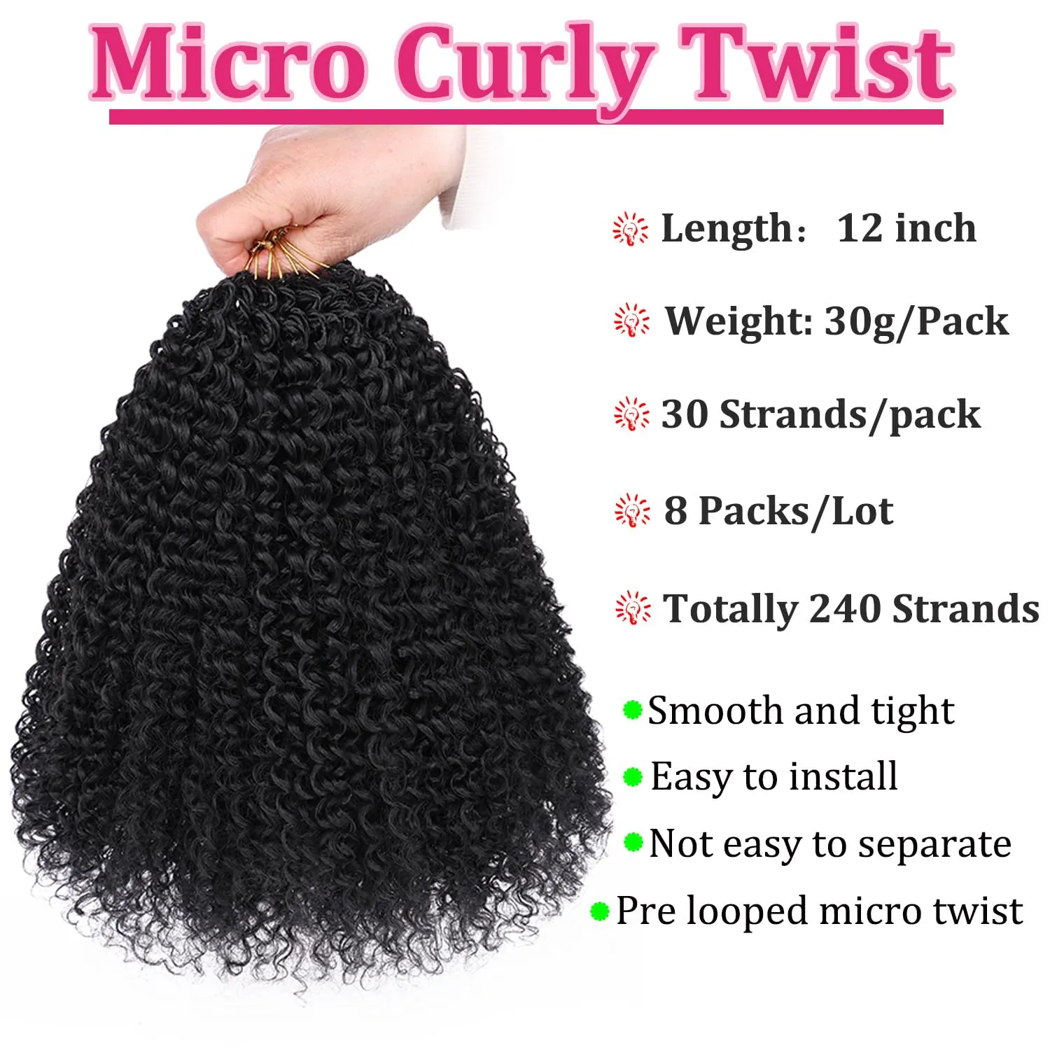 Leeven Pre Looped Micro Twist Kinky Curly 12 Inch Crochet Hair for Yanky Twist - 8 Packs Synthetic Curly Braiding Hair Extensions (T/33/27#)