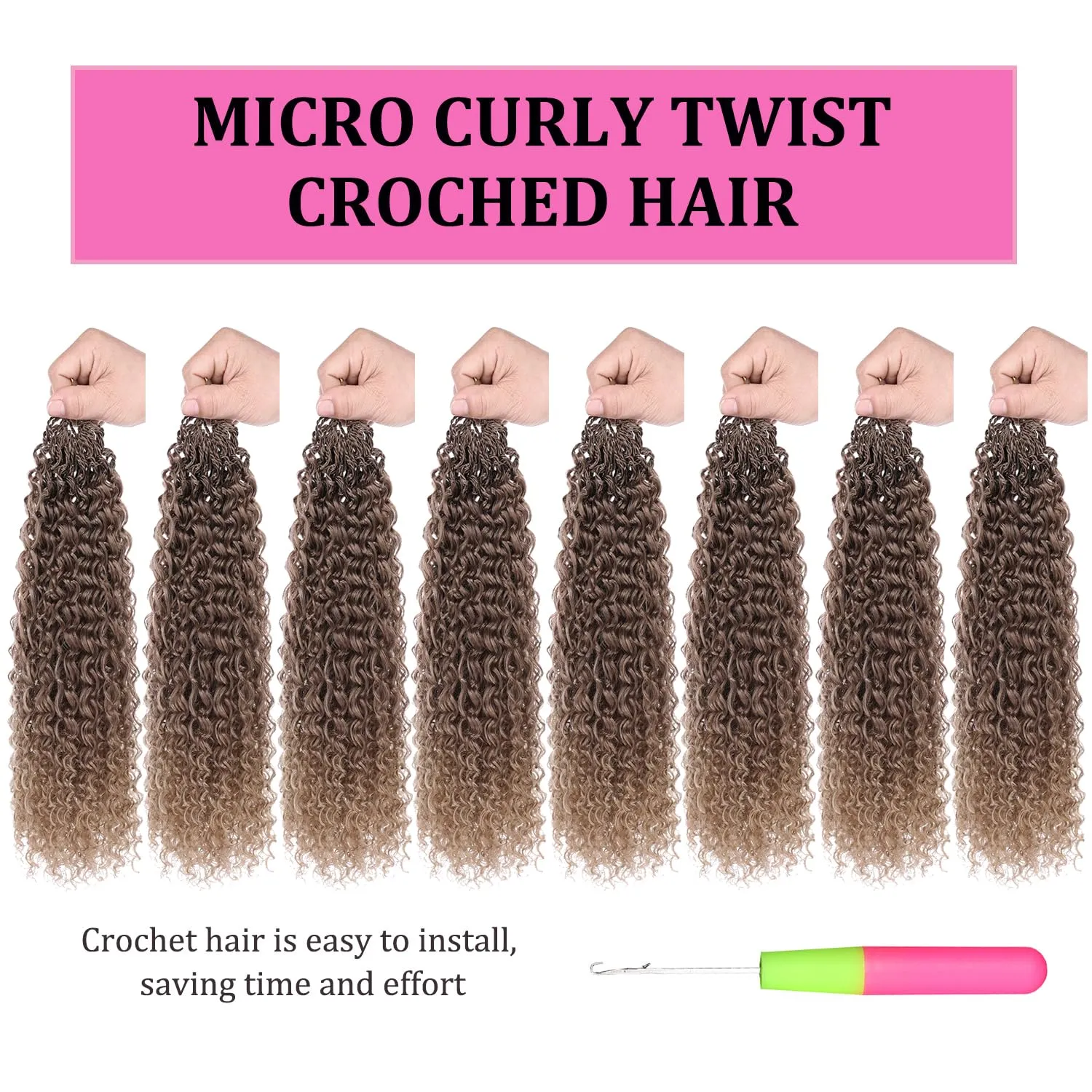 Leeven Pre Looped Micro Twist Kinky Curly 12 Inch Crochet Hair for Yanky Twist - 8 Packs Synthetic Curly Braiding Hair Extensions (T/33/27#)