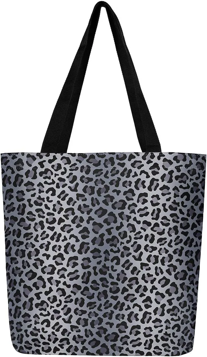 Leopard Print Canvas Tote Bag for Women Wild Animal Cheetah Print Aesthetic Shoulder Handbags for Shopping Gym