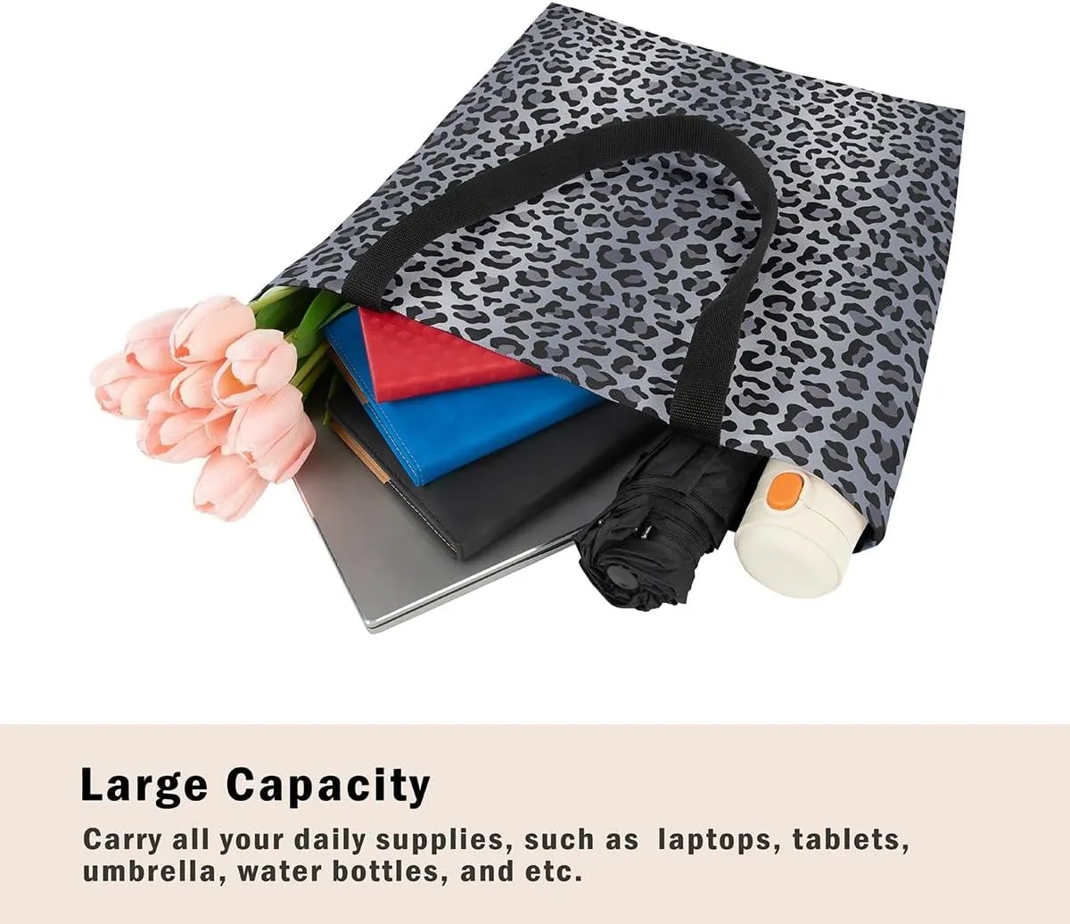 Leopard Print Canvas Tote Bag for Women Wild Animal Cheetah Print Aesthetic Shoulder Handbags for Shopping Gym