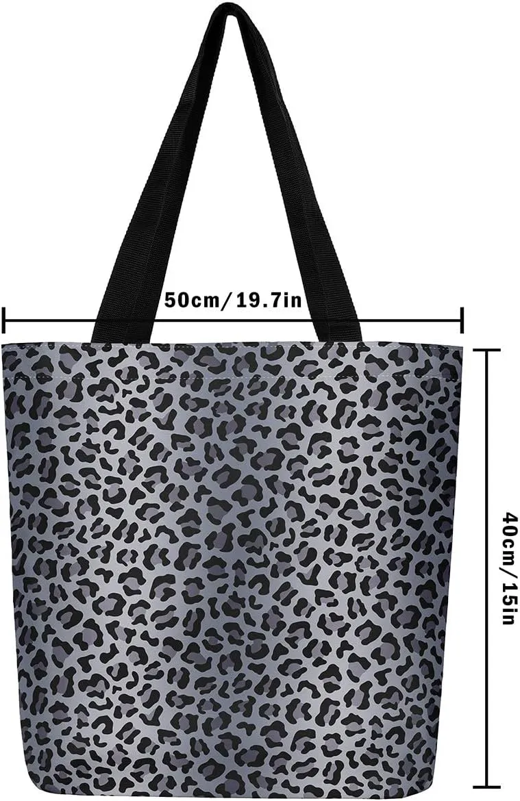 Leopard Print Canvas Tote Bag for Women Wild Animal Cheetah Print Aesthetic Shoulder Handbags for Shopping Gym