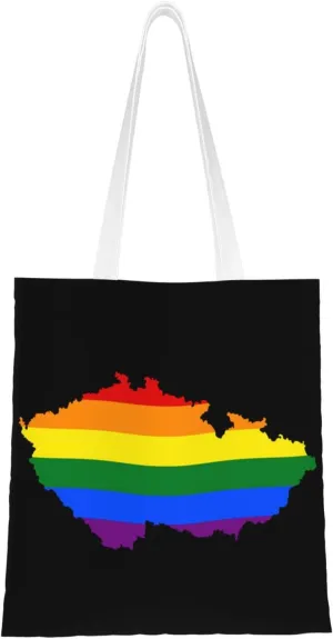 LGBT Flag Map Of The Czech Republic Tote Bag for Women Canvas Tote Bags Reusable Shopping Bags Use For Shopping The Tote Bag,Grocery Bags,DIY Gift Bags