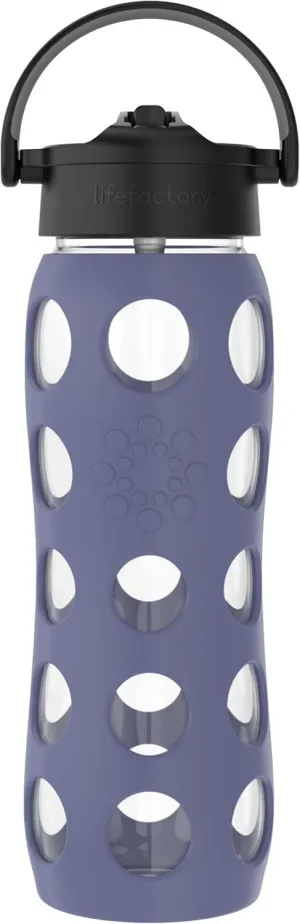 Lifefactory 22-Ounce Glass Water Bottle with Pivot Straw Cap and Protective Silicone Sleeve, Dusty Purple