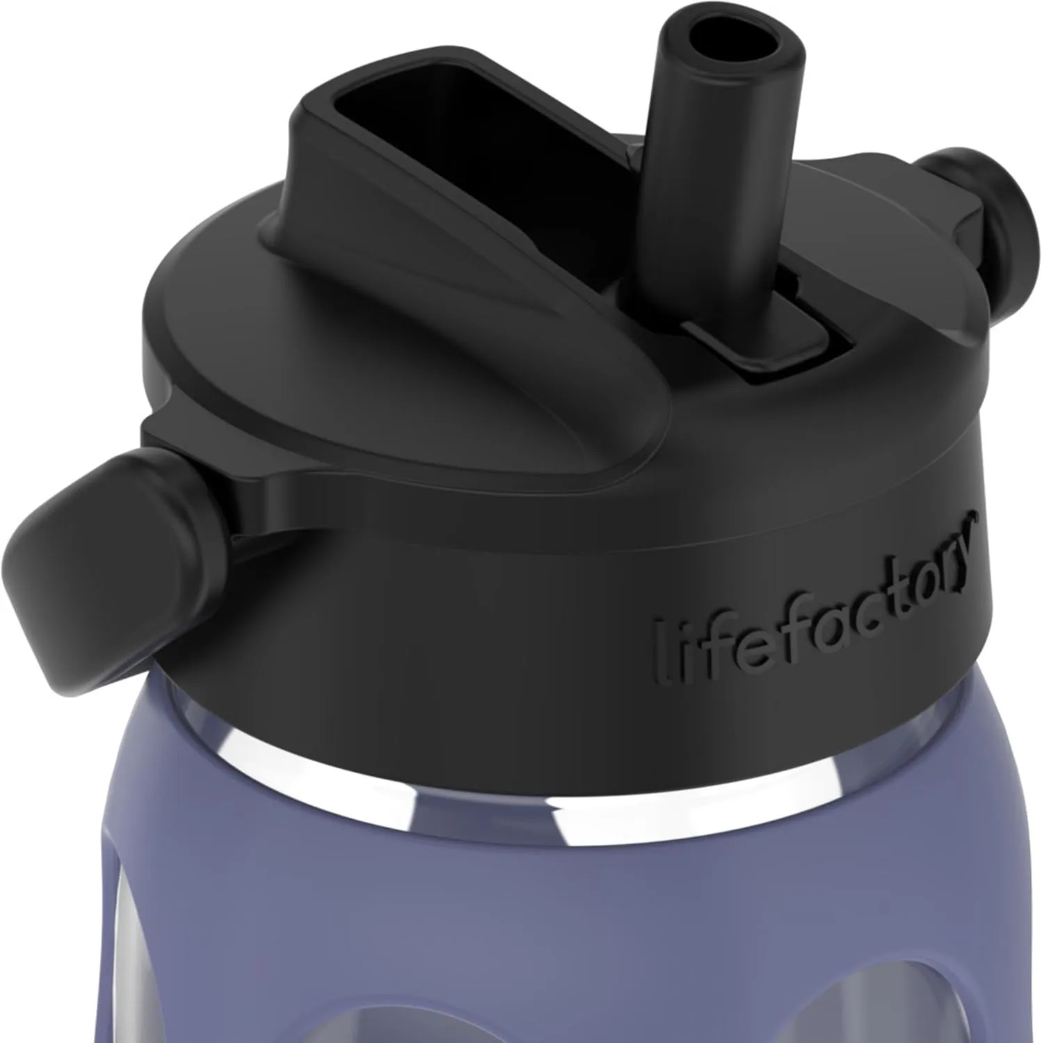 Lifefactory 22-Ounce Glass Water Bottle with Pivot Straw Cap and Protective Silicone Sleeve, Dusty Purple