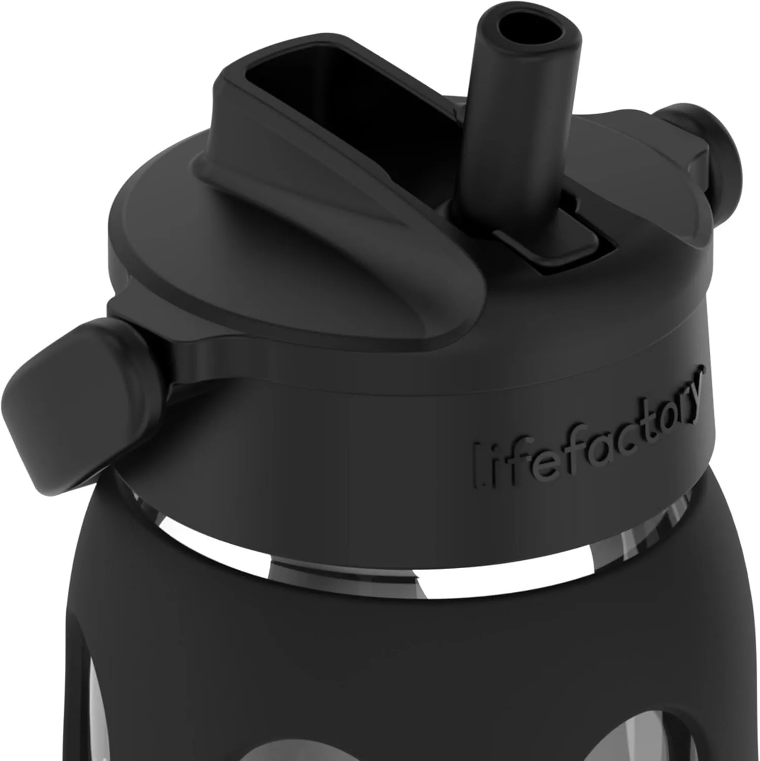 Lifefactory 22-Ounce Glass Water Bottle with Pivot Straw Cap and Protective Silicone Sleeve, Onyx