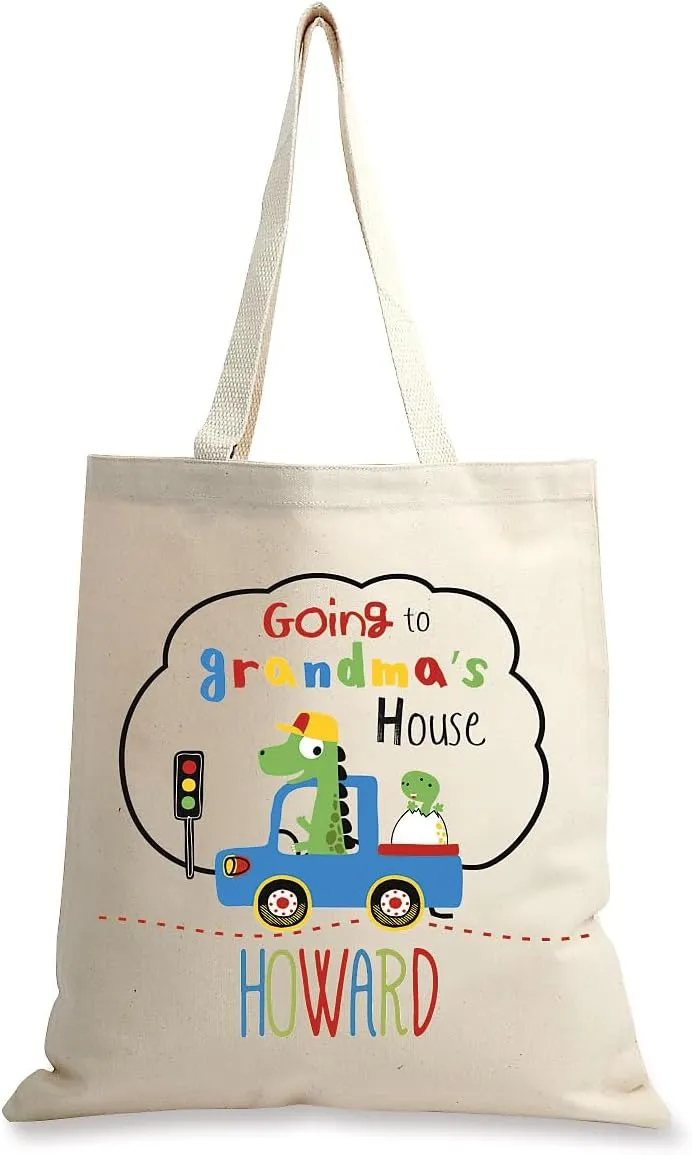Lillian Vernon Boy Travel to Grandma's Personalized Natural Cotton Canvas Tote, Girl's 15 x 16 Travel Tote