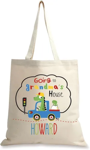 Lillian Vernon Boy Travel to Grandma's Personalized Natural Cotton Canvas Tote, Girl's 15 x 16 Travel Tote