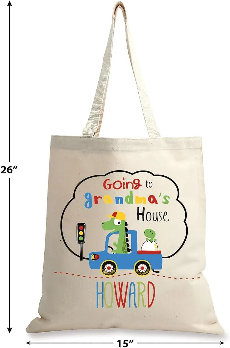 Lillian Vernon Boy Travel to Grandma's Personalized Natural Cotton Canvas Tote, Girl's 15 x 16 Travel Tote