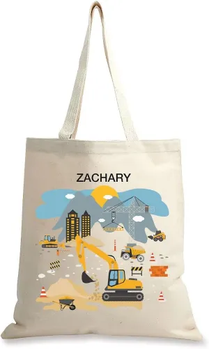 Lillian Vernon Personalized Kids Construction Canvas Tote - 15" x 16"H Cotton Tote Handbag
