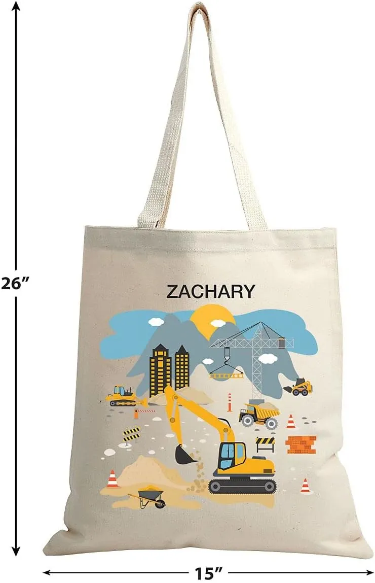 Lillian Vernon Personalized Kids Construction Canvas Tote - 15" x 16"H Cotton Tote Handbag