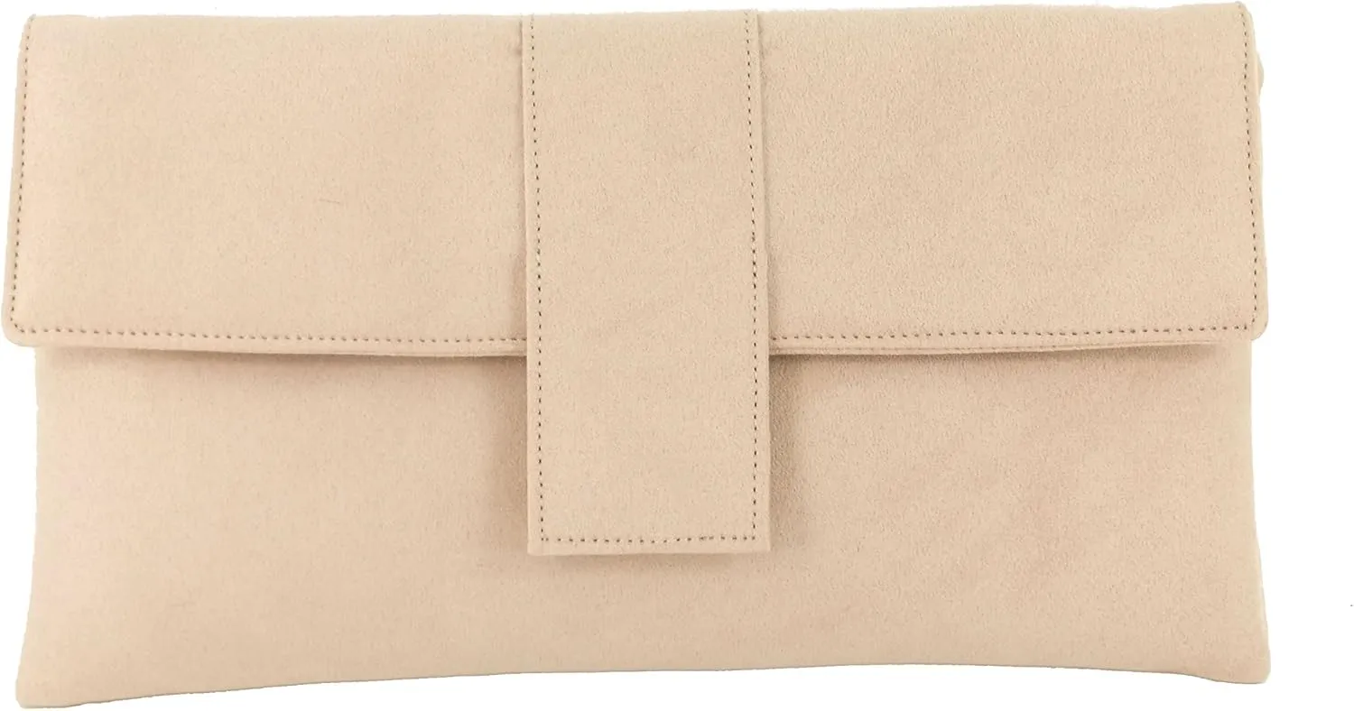 LONI Womens Elegant Faux Suede Clutch Bag/Shoulder Bag Occasion Wedding Party Prom Bag