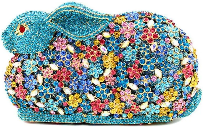 Lovely Rabbit Rhinestone Handbags Bling Animal Crystal Clutch Purse Wedding Cocktail Party Evening Bags for Women