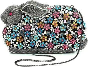 Lovely Rabbit Rhinestone Handbags Bling Animal Crystal Clutch Purse Wedding Cocktail Party Evening Bags for Women