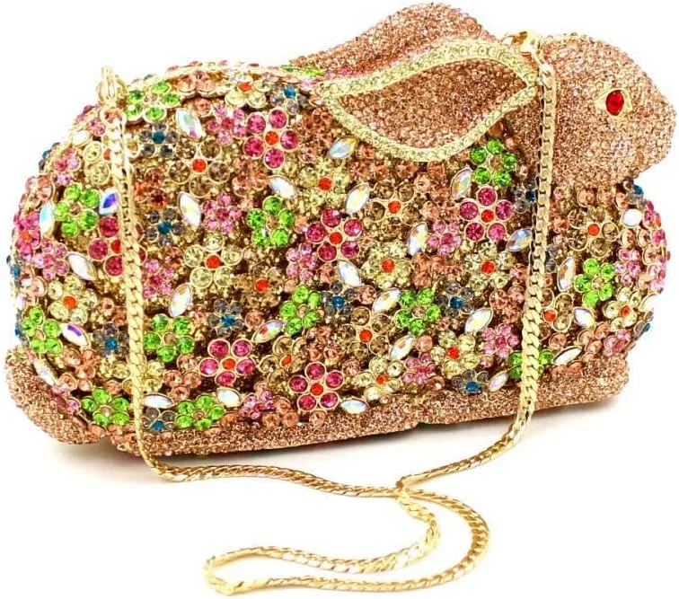 Lovely Rabbit Rhinestone Handbags Bling Animal Crystal Clutch Purse Wedding Cocktail Party Evening Bags for Women