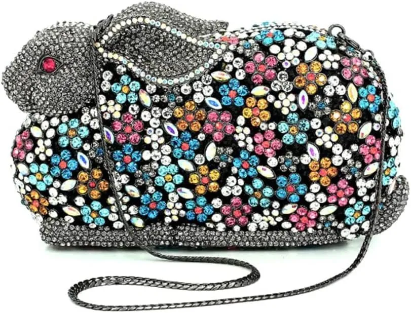 Lovely Rabbit Rhinestone Handbags Bling Animal Crystal Clutch Purse Wedding Cocktail Party Evening Bags for Women