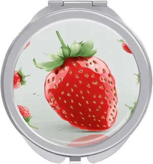 Lovely Strawberry Portable Makeup Mirror, Sided Travel Hand Mirror Mini Folding Mirror for Precise Makeup Women Daily Use