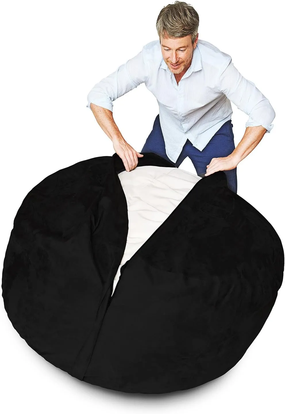 Lumaland Luxury Microsuede Outer Cover for Bean Bags Machine Washable 4-Foot Bean Bag Cover with Inlay in Black Cover and Inlay ONLY
