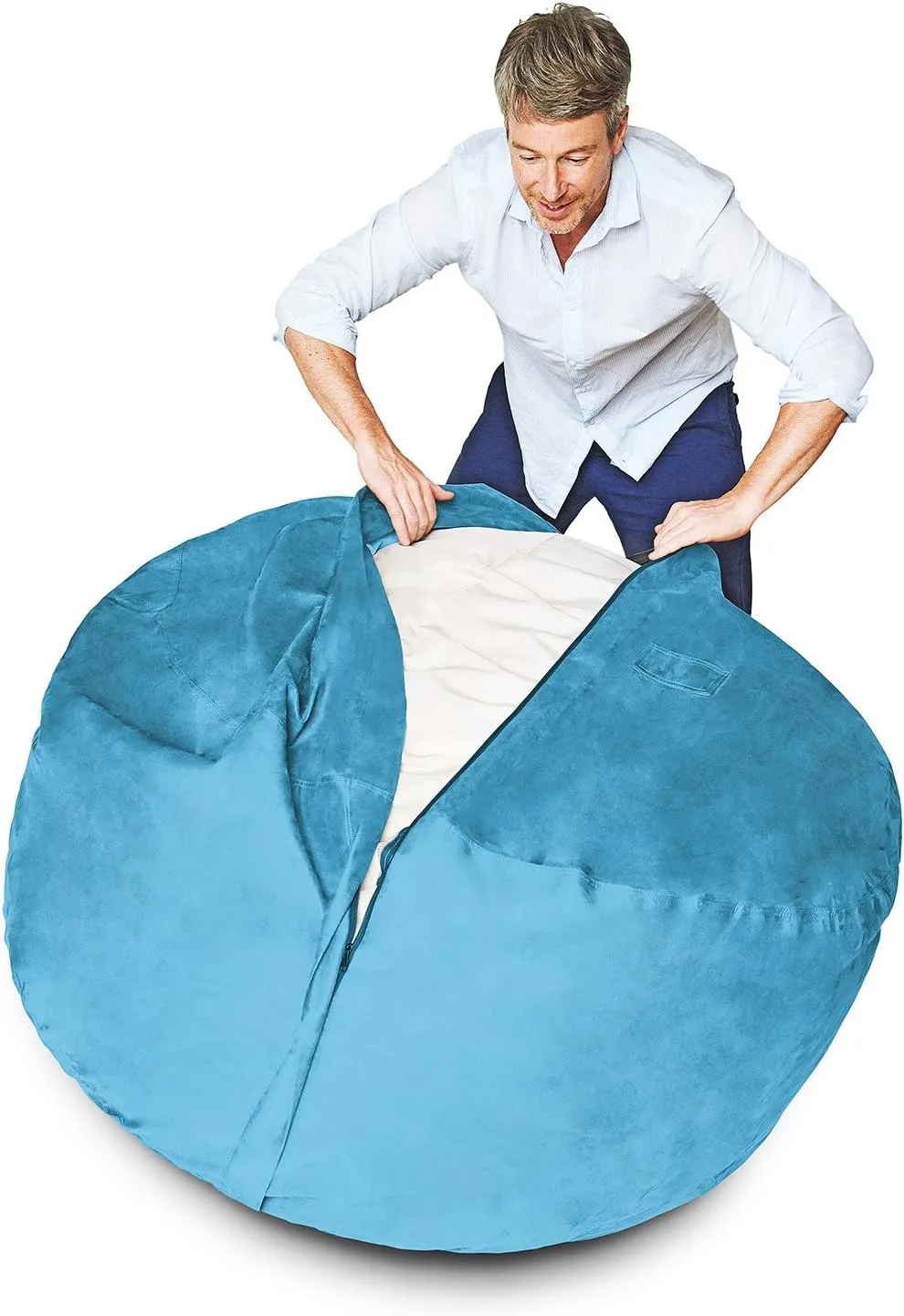 Lumaland Luxury Microsuede Outer Cover for Bean Bags Machine Washable 7-Foot Bean Bag Cover with Inlay in Light Blue Cover and Inlay ONLY