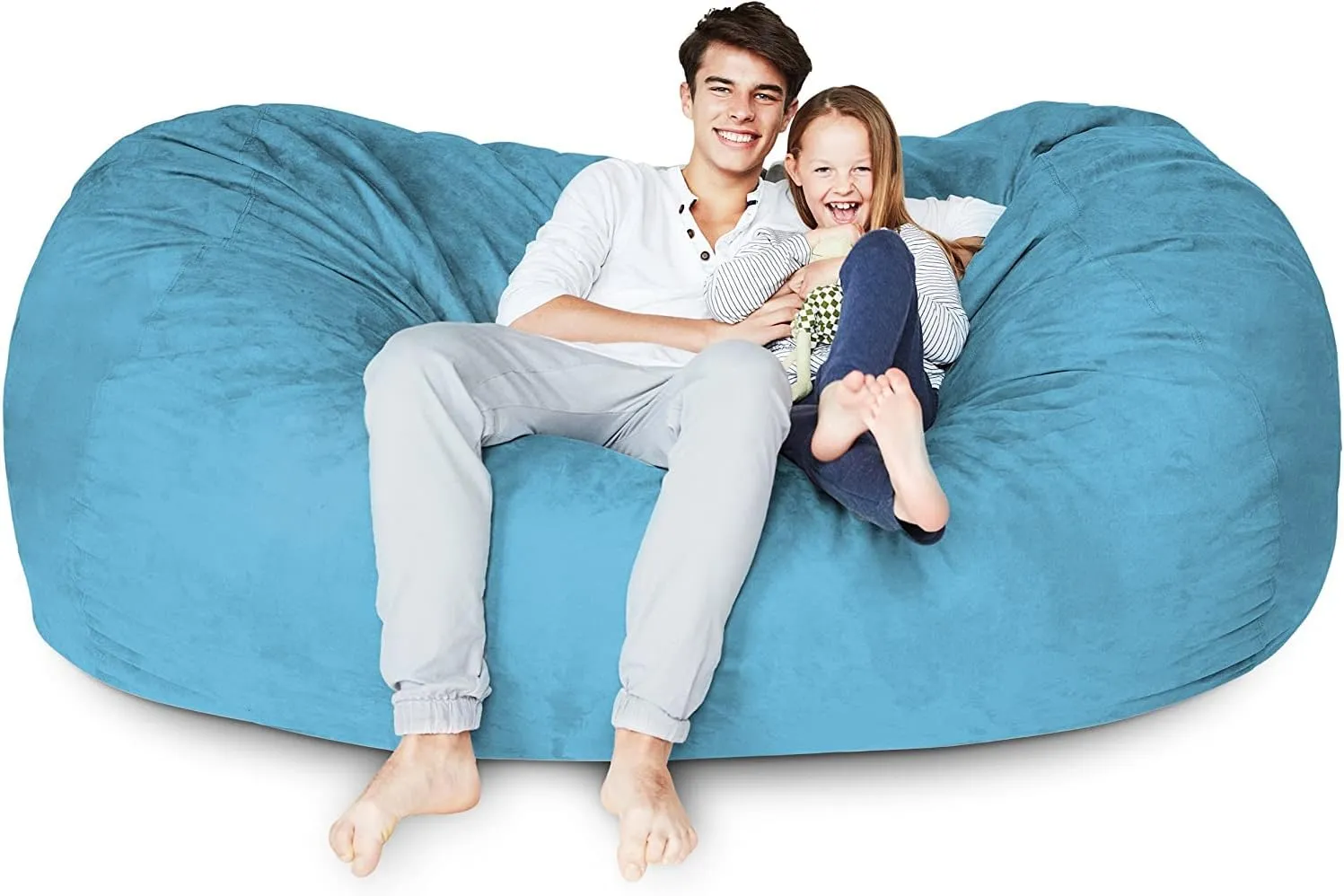 Lumaland Luxury Microsuede Outer Cover for Bean Bags Machine Washable 7-Foot Bean Bag Cover with Inlay in Light Blue Cover and Inlay ONLY