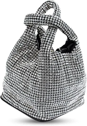 Lumière Silver Purse for Women - Elegant Silver Clutch with Detachable Chain Strap - Stylish Silver Handbag for Events & Everyday Use - Spacious Design and Ideal Gift for Women - Rhinestone Bag