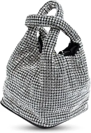 Lumière Silver Purse for Women - Elegant Silver Clutch with Detachable Chain Strap - Stylish Silver Handbag for Events & Everyday Use - Spacious Design and Ideal Gift for Women - Rhinestone Bag