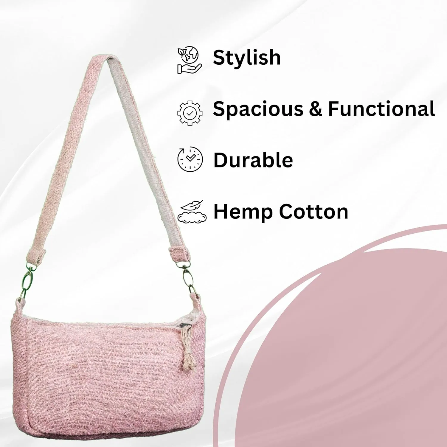 Luna Hemp Shoulder Bag with Adjustable & Detachable Strap | Eco-Friendly Sling Bag with Premium Zipper Closure