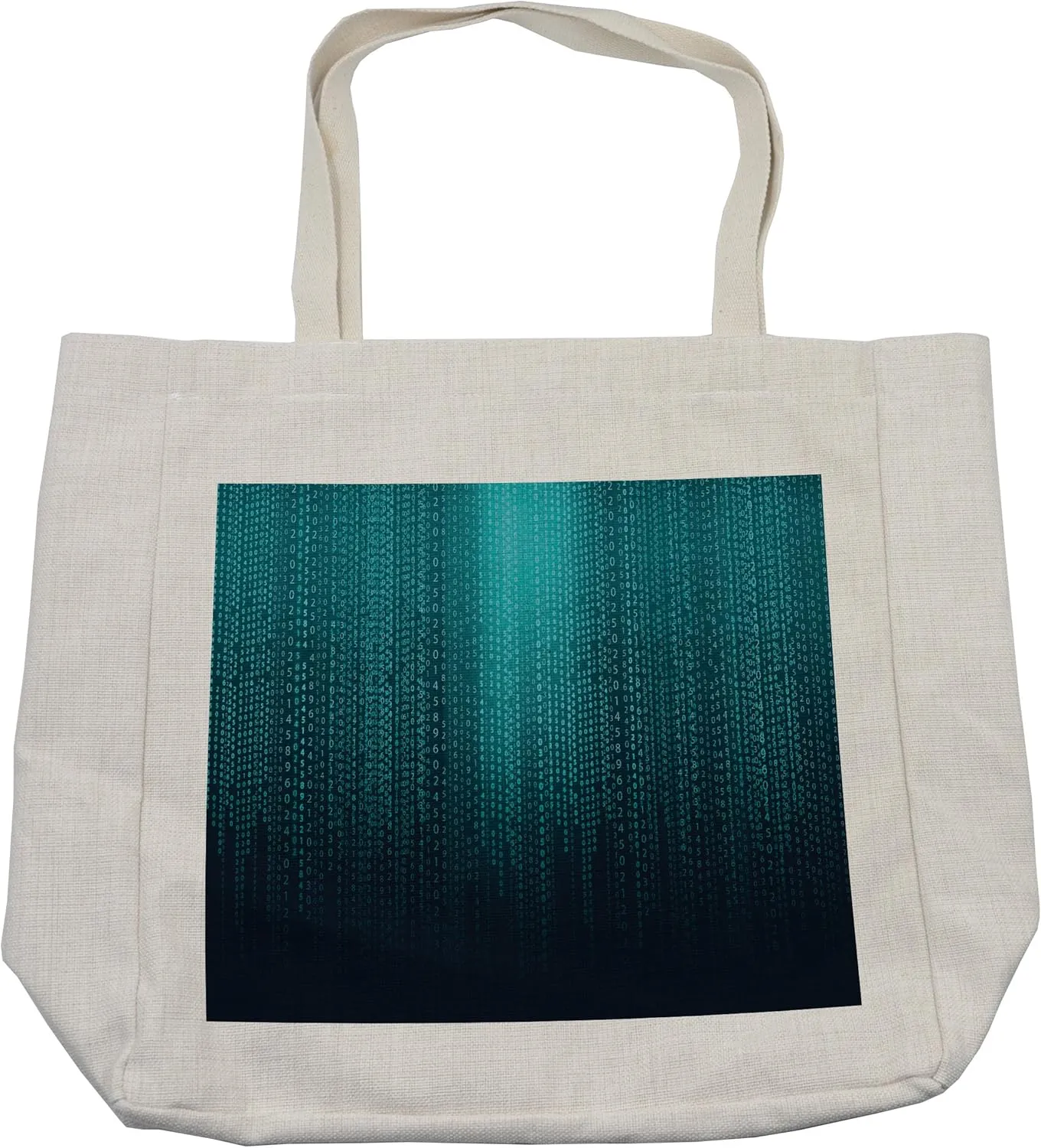 Lunarable Digital Shopping Bag, Web Computer Programmer Futuristic Matrix Display with Algorithms Code Image, Eco-Friendly Reusable Bag for Groceries Beach and More, 15.5" X 14.5", Cream