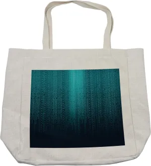 Lunarable Digital Shopping Bag, Web Computer Programmer Futuristic Matrix Display with Algorithms Code Image, Eco-Friendly Reusable Bag for Groceries Beach and More, 15.5" X 14.5", Cream