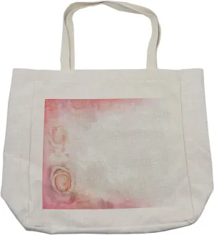 Lunarable Dusty Rose Shopping Bag, Fantasy Abstract Romantic Framework Delicate Blooms Retro Style Dreamlike, Eco-Friendly Reusable Bag for Groceries Beach and More, 15.5" X 14.5", Cream