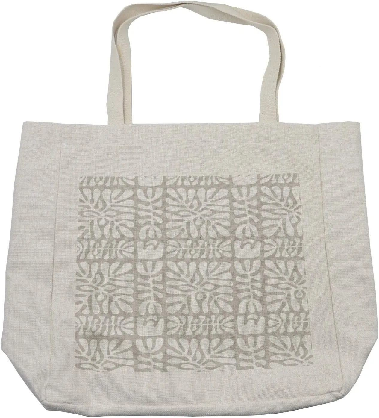 Lunarable Ethnic Shopping Bag, Aboriginal Floral Patterns with Monochrome Design Prehistoric Shape Tribal Art, Eco-Friendly Reusable Bag for Groceries Beach and More, 15.5" X 14.5", Cream
