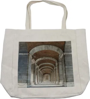 Lunarable European Shopping Bag, Royal Palace Corridor Madrid Spain Historic Famous European Landmark Facade Picture, Eco-Friendly Reusable Bag for Groceries Beach and More, 15.5" X 14.5", Cream