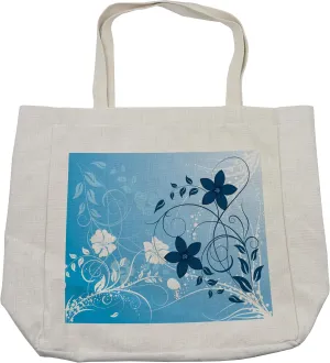 Lunarable Floral Shopping Bag, Essence Flower Petals Background with Scrolls Eco Botany Fresh Tones Picture, Eco-Friendly Reusable Bag for Groceries Beach and More, 15.5" X 14.5", Cream