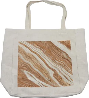 Lunarable Marble Shopping Bag, Wavy Colored Fluid Earthen Toned Unusual Classic Retro Print, Eco-Friendly Reusable Bag for Groceries Beach and More, 15.5" X 14.5", Cream