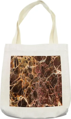 Lunarable Marble Tote Bag, Earthen Toned Surface Backdrop with Motley Featured Stripes Picture, Cloth Linen Reusable Bag for Shopping Books Beach and More, 16.5" X 14", Cream