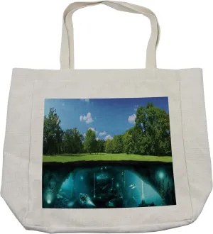 Lunarable Outer Space Shopping Bag, Earth Invasion Surface Fantasy Science Fiction Scenery in National Park, Eco-Friendly Reusable Bag for Groceries Beach and More, 15.5" X 14.5", Cream