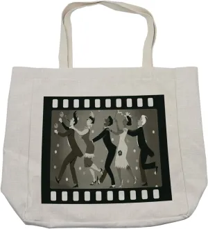Lunarable Retro Shopping Bag, Old Fashioned People at a Party in Vintage 1920s Fashion Dancing Theatrical Film Design, Eco-Friendly Reusable Bag for Groceries Beach and More, 15.5" X 14.5", Cream