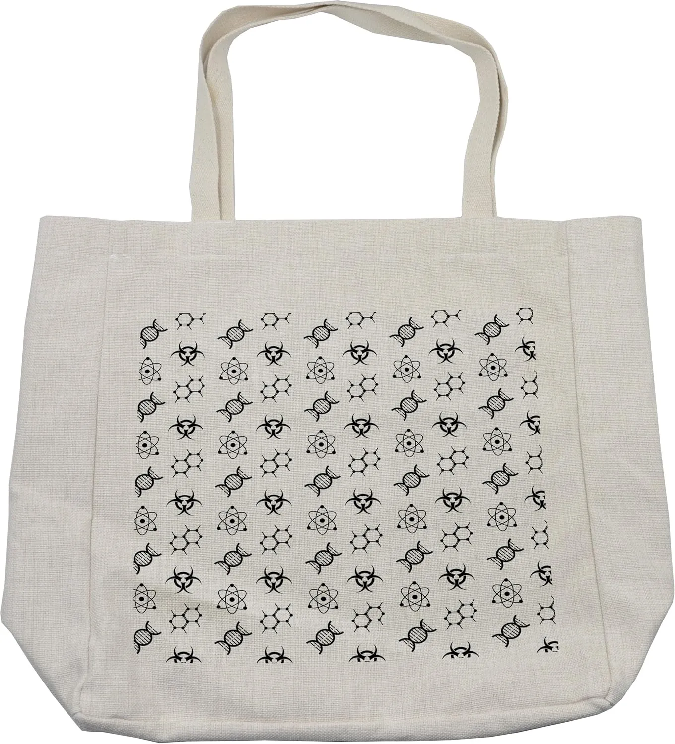 Lunarable Science Shopping Bag, Group of Monochrome Chemicaltom Molecule DNand Poison Pattern, Eco-Friendly Reusable Bag for Groceries Beach and More, 15.5" X 14.5", Cream