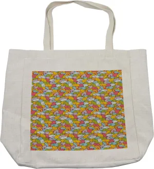 Lunarable Sketch Shopping Bag, Disorder with Colorful Birds Happiness and Fun Cartoon Style, Eco-Friendly Reusable Bag for Groceries Beach and More, 15.5" X 14.5", Multicolor